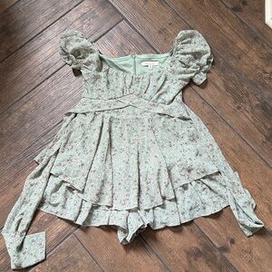 Francesca's Collections Sage Green Floral Mini Romper